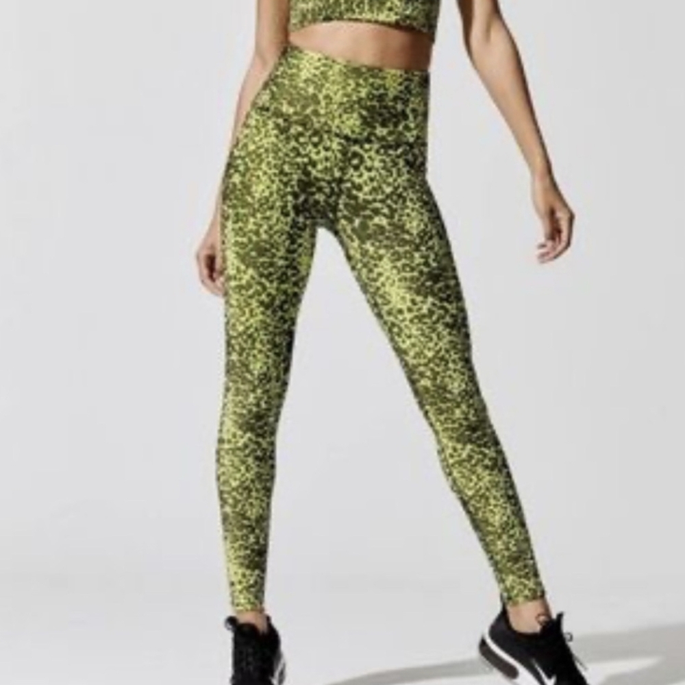 NWOT Yellow Black Animal Print ONA Carbon38 High Waist Hi-Rise Leggings Small S